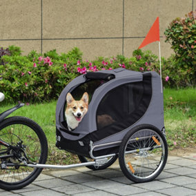 PawHut Pet Bicycle Trailer Steel Dog Bike Carrier Water Resistant Travel Grey