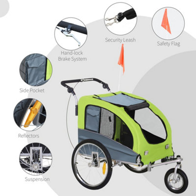 PawHut Pet Bicycle Trailer Water Resistant Carrier 3 Wheels Push Pull Brake