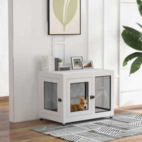 PawHut Pet Crate End Table w/ Soft Washable Cushion for Lage Medium Small Dogs