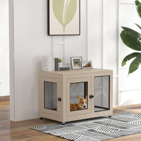 PawHut Pet Crate End Table w/ Soft Washable Cushion for Lage Medium Small Dogs