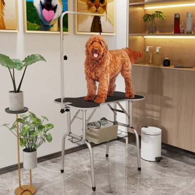 PawHut Pet Foldable Grooming Table w/ Adjustable Arm Non-Slip Tabletop ...