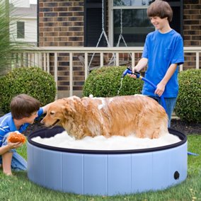 PawHut Pet Paddling Pool Cat Dog Indoor/ Outdoor Foldable 120cm Diameter Blue