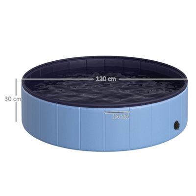 PawHut Pet Paddling Pool Cat Dog Indoor/ Outdoor Foldable 120cm Diameter Blue