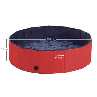 PawHut Pet Paddling Pool Cat Dog Indoor/ Outdoor Foldable 120cm Diameter Red