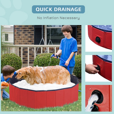 PawHut Pet Paddling Pool Cat Dog Indoor/ Outdoor Foldable 120cm Diameter Red