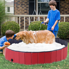 PawHut Pet Paddling Pool Cat Dog Indoor/ Outdoor Foldable 160cm Diameter Red