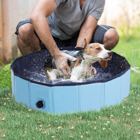PawHut Pet Paddling Pool Cat Dog Indoor/ Outdoor Foldable 80cm Diameter Blue