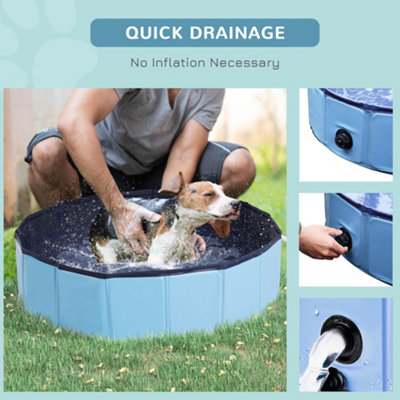 PawHut Pet Paddling Pool Cat Dog Indoor/ Outdoor Foldable 80cm Diameter Blue