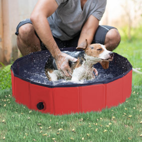 PawHut Pet Paddling Pool Cat Dog Indoor/ Outdoor Foldable 80cm Diameter Red