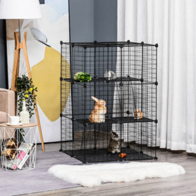 PawHut Pet Playpen DIY Small Animal Cage Enclosure Metal Wire Fence 39 Panels with 3 Doors 2 Ramps