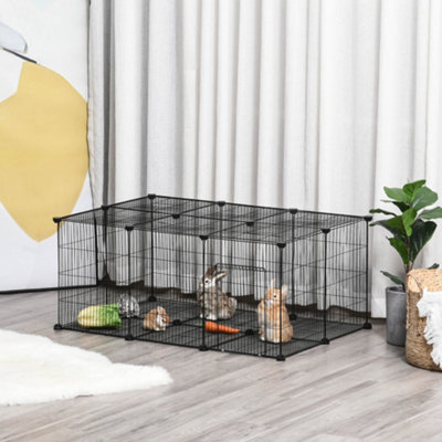 PawHut Small Animal Cage Guinea Pig Enclosure, Play House With 2 Doors, Platform, Ramp, Dish And Bottle - 28 In. L D51-155