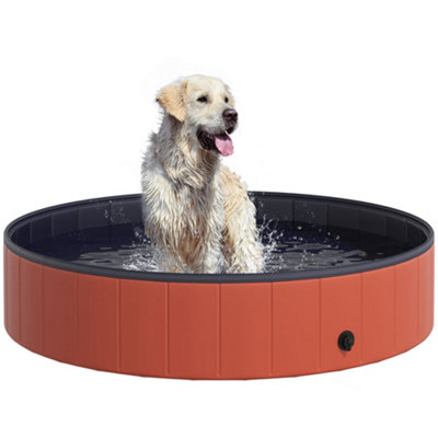 PawHut Pet Pool Portable Cat Dog Swimming Bath Foldable Puppy Bathtub Dia140 x 30H- Red