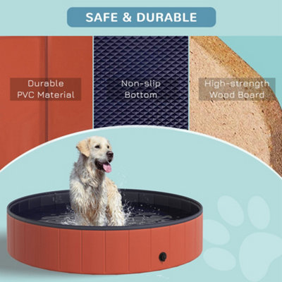 PawHut Pet Pool Portable Cat Dog Swimming Bath Foldable Puppy Bathtub Dia140 x 30H- Red