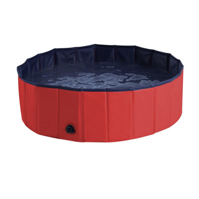 PawHut Pet Pool Swimming Bath Portable Cat Dog Foldable Puppy Bathtub Dia100 x 30H- Red