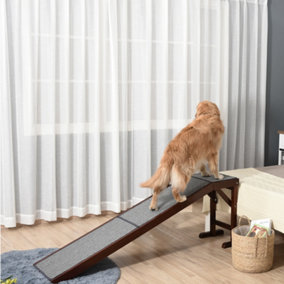 PawHut Pet Ramp for Dogs Cats  Non-Slip Carpet Top Platform - Brown & Grey