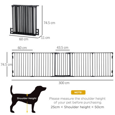 PawHut Pet Safety Gate 5 Panels Playpen Metal Fence w Walk Through Door Black