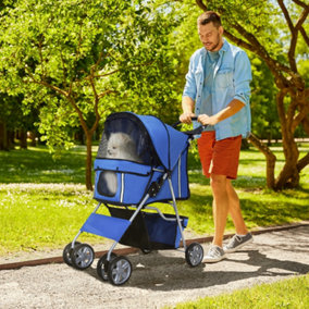 PawHut Pet Stroller Carrier Foldable Deluxe Jogger Walk Travel Dog Cat Blue