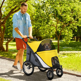 PawHut Pet Stroller Foldable Design with Cushion for M and L Dogs, Yellow