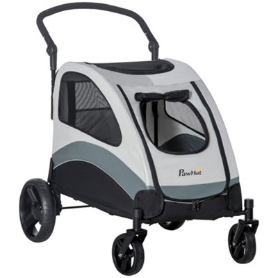 PawHut Pet Stroller for Medium Dogs Cat Pushchair Buggy Pram with 4 Wheels Safety Leash Zipper Doors Mesh Windows Storage Bag