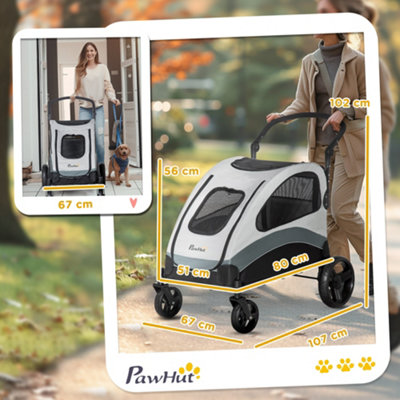 PawHut Pet Stroller for Medium Dogs Cat Pushchair Buggy Pram with 4 Wheels Safety Leash Zipper Doors Mesh Windows Storage Bag - 3