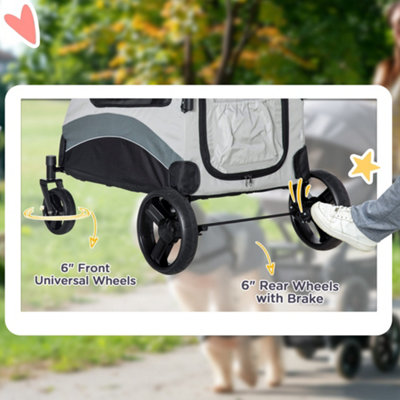 PawHut Pet Stroller for Medium Dogs Cat Pushchair Buggy Pram with 4 Wheels Safety Leash Zipper Doors Mesh Windows Storage Bag - 4