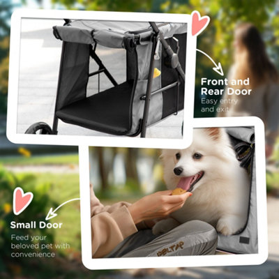 PawHut Pet Stroller for Medium Dogs Cat Pushchair Buggy Pram with 4 Wheels Safety Leash Zipper Doors Mesh Windows Storage Bag - 5