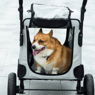 PawHut Pet Stroller for Medium Dogs Cat Pushchair Buggy Pram with 4 Wheels Safety Leash Zipper Doors Mesh Windows Storage Bag - 8
