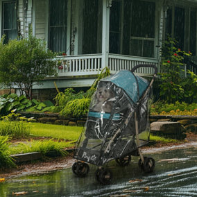 PawHut Pet Stroller for XS and S Dogs w/ Rain Cover - Dark Green