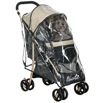 PawHut Pet Stroller for XS and S Dogs w/ Rain Cover - Khaki