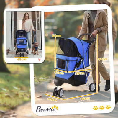 PawHut Pet Stroller Pushchair Carrier for Cat Puppy with 3 Wheels Blue