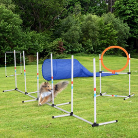 PawHut Pet Training Equipment Run Jump Obedience Training Set Carry Bag Adjustable (Pole + Hoop + Hurdle+Tunnel + Pause Box)