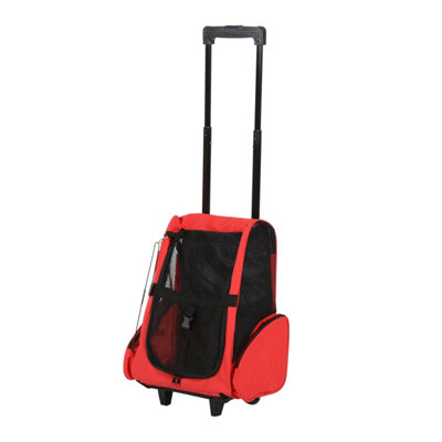 PawHut Pet Travel Backpack Bag Cat Puppy Dog Carrier w Trolley and Telescopic Handle Portable Stroller