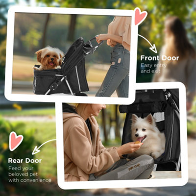 PawHut Pet Travel Stroller Cat Dog Pushchair Trolley Puppy Jogger Carrier Three Wheels for Small Miniature Dogs(Black) - 5