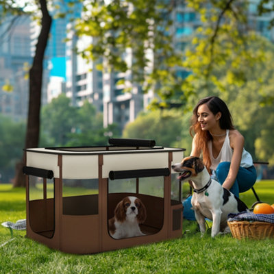 PawHut Portable Dog Pen for Puppies, Rabbits, Kittens, Guinea Pigs - Brown Price Comparisons | Compare The Build