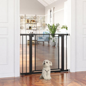 PawHut Pressure Fit Safety Gate, Dog Gate w/ Auto Closing Door, Double Locking, Openings 75-103CM - Black