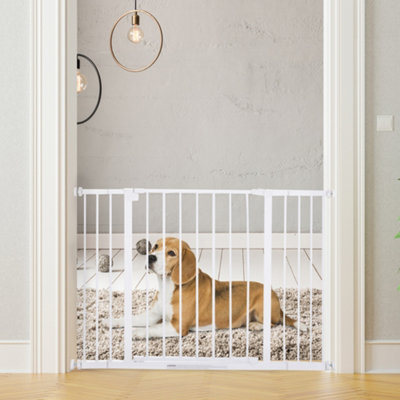 PawHut Pressure Fitted Pet Dog Safety Gate Metal Fence 76 cm Tall White DIY at B Q