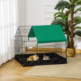 PawHut Rabbit Cage Guinea Pig Playpen Small Animal House for Kitties Puppies, w/ Water Proof Oxford Roof Floor 90 x 75 x 75 cm