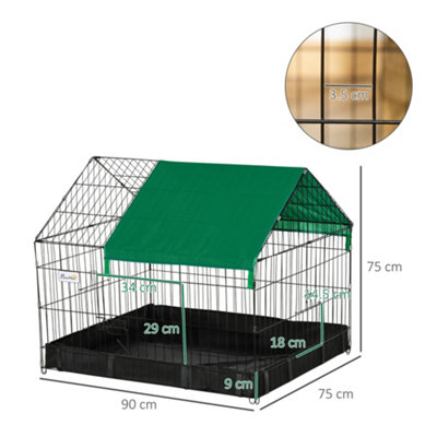 PawHut Rabbit Cage Guinea Pig Playpen Small Animal House for Kitties Puppies, w/ Water Proof Oxford Roof Floor 90 x 75 x 75 cm