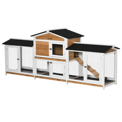 PawHut Rabbit Hutch 2 Tier Guinea Pig Hutch w Two Runs Pull Out Tray