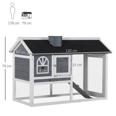 PawHut Rabbit Hutch and Run Guinea Pig Hutch Wooden Bunny Cage for Outdoor Indoor with Pull Out Tray Run Asphalt Roof Grey - 3