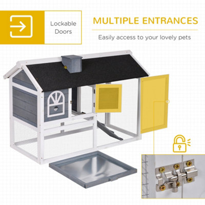PawHut Rabbit Hutch and Run Guinea Pig Hutch Wooden Bunny Cage for Outdoor Indoor with Pull Out Tray Run Asphalt Roof Grey - 7