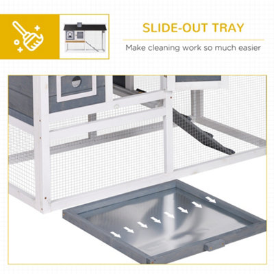 PawHut Rabbit Hutch and Run Guinea Pig Hutch Wooden Bunny Cage for Outdoor Indoor with Pull Out Tray Run Asphalt Roof Grey - 4