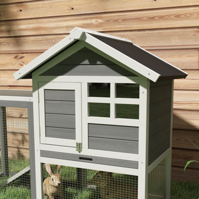 PawHut 2-Story Wooden Rabbit Hutch – Indoor Pet Bunny Cage With Ramp, Tray, And Blue Trim