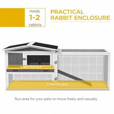 PawHut Rabbit Hutch, Bunny Cage with Run & Sliding Tray, Hay Rack, Grey