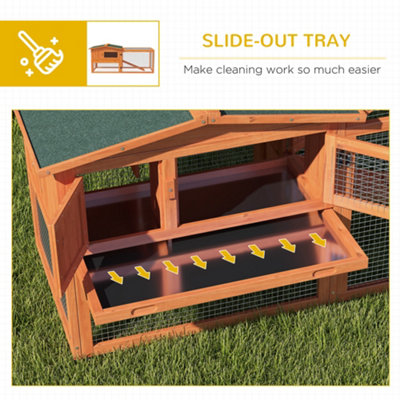 PawHut Rabbit Hutch, Bunny Cage with Run & Sliding Tray, Hay Rack, Orange