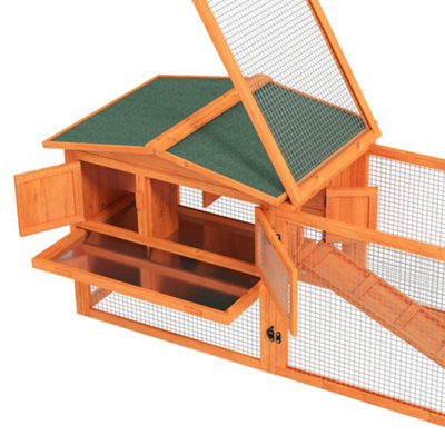 PawHut Rabbit Hutch, Bunny Cage with Run & Sliding Tray, Hay Rack, Orange