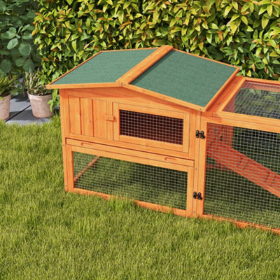 PawHut Rabbit Hutch, Bunny Cage with Run & Sliding Tray, Hay Rack, Orange