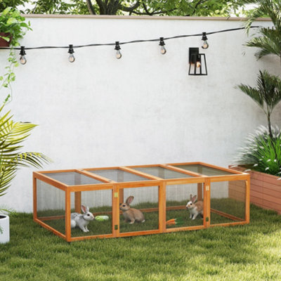 PawHut Rabbit Hutch Cage, Wooden Outdoor Run with Openable Roof, Natural