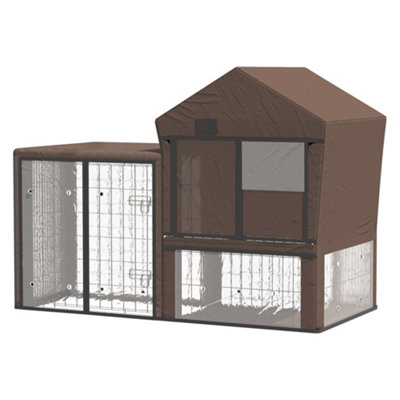 PawHut Rabbit Hutch Cover Water Resistant Pets Cage Protector Breathable Guinea Pig Cage Cover Brown