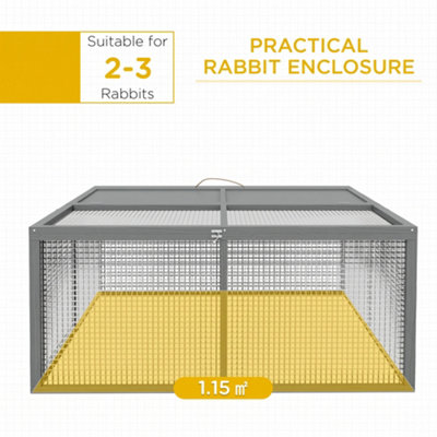 PawHut Rabbit Hutch, Folding Wooden Rabbit Run with Openable Top, Grey